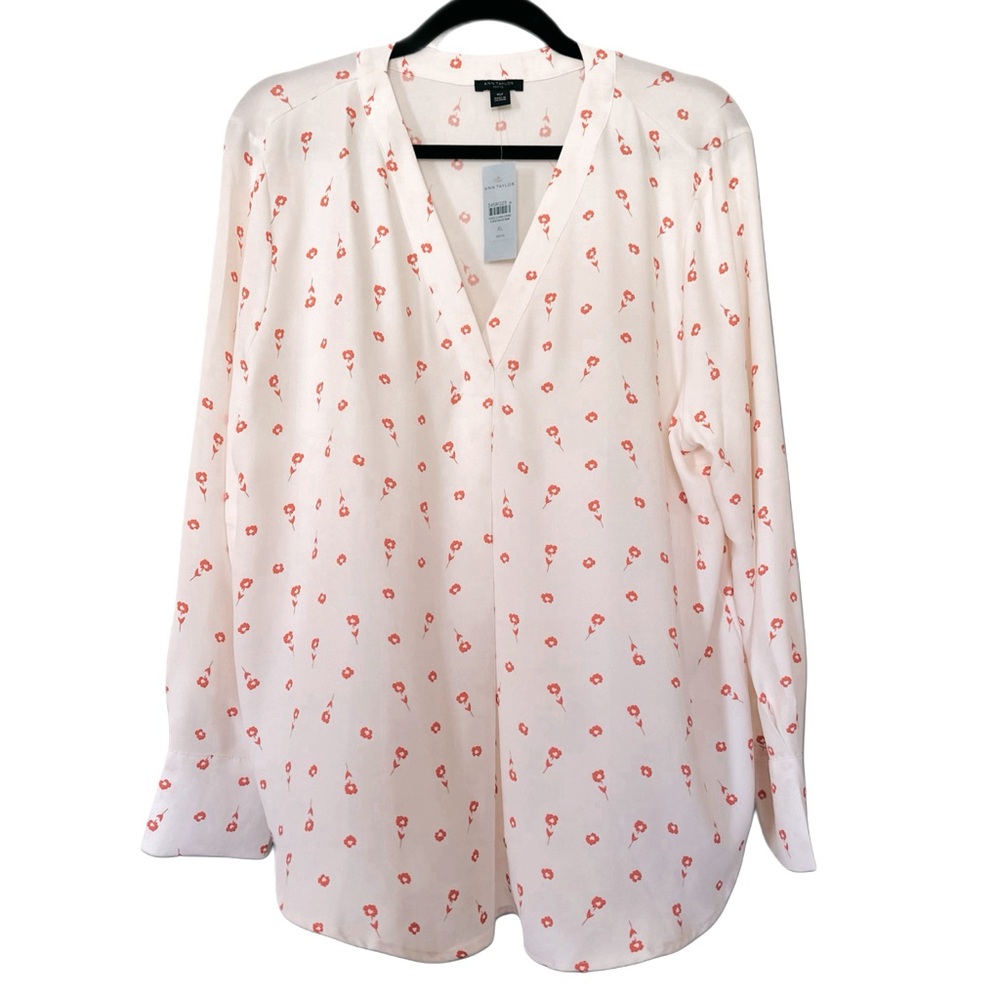 Ann Taylor Petite Floral Mixed Media Pleat Front Top